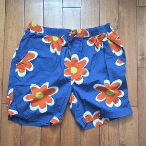 Massive Retro 70's 100% Cotton Floral Blue and Orange Shorts Size L